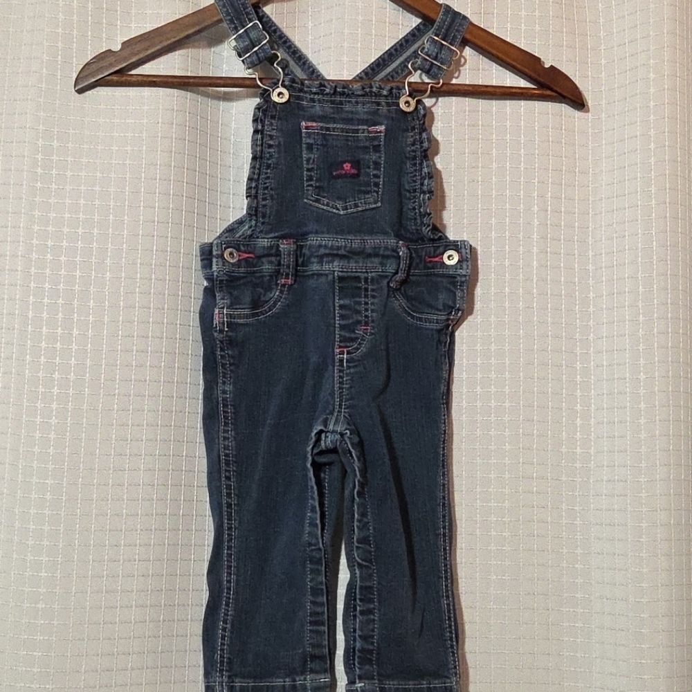 Wrangler Girls 12 Months Overalls Blue Soft Denim Pink Stitching